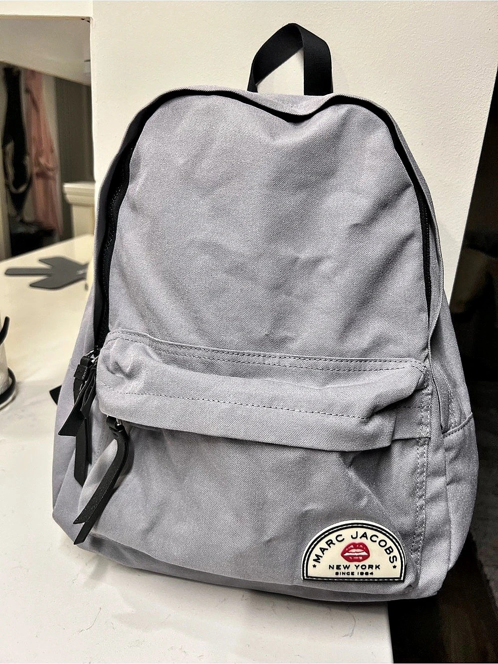 Marc Jacobs The Biker Nylon Backpack with Lips Logo Patch Gray